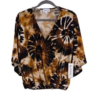 Veronica M Brown Tie Dye Wrap Top Women's XS 3/4 Sleeve Made in USA New